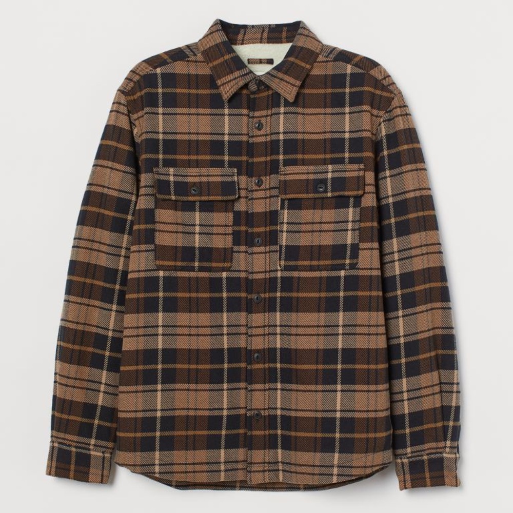 Sherpa lined brown plaid jacket